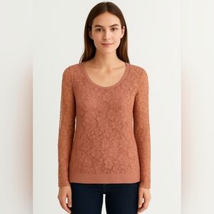 Adrianna Papell pink lace sleeves sweater floral lace detail feminine size XXL